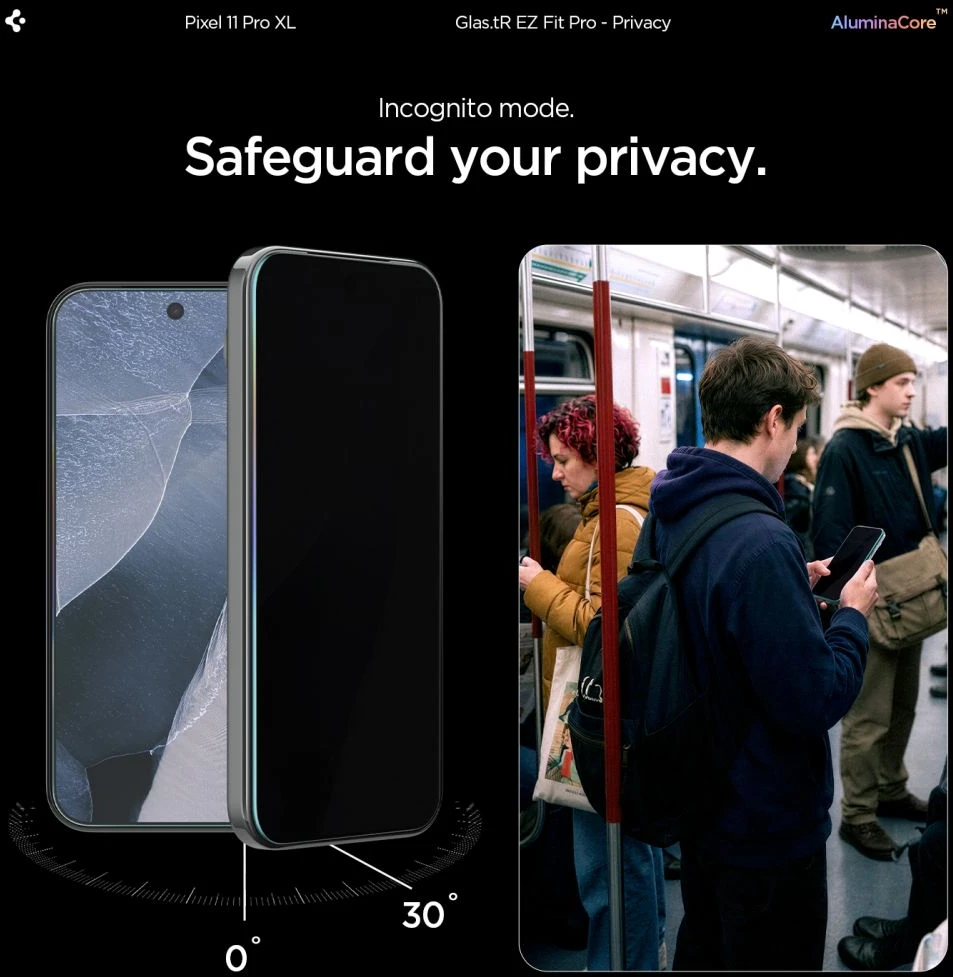 PRIVATUMĄ UŽTIKRINANTIS STIKLAS Spigen GLAS.TR EZ FIT PRO AC 2-PACK GOOGLE PIXEL 9 PRO XL / 10 PRO XL / 11 PRO XL PRIVACY