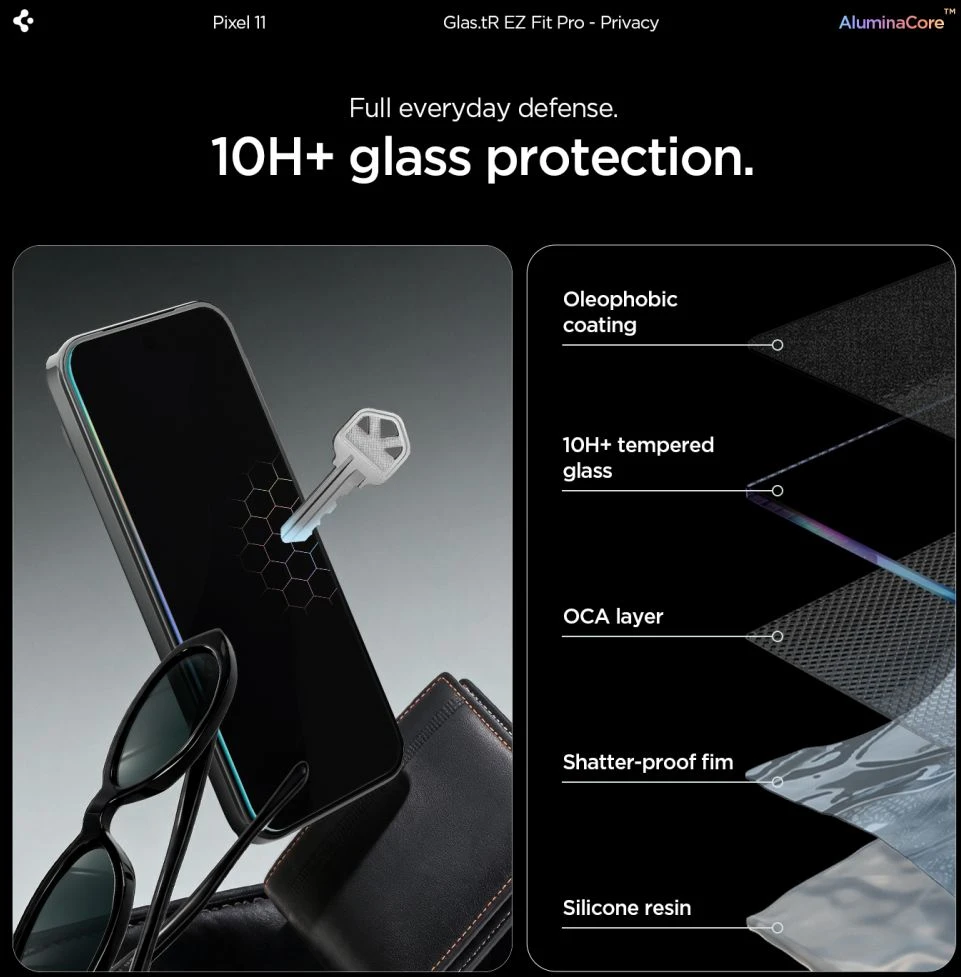 PRIVATUMĄ UŽTIKRINANTIS STIKLAS SPIGEN GLAS.TR EZ FIT PRO AC 2-PACK GOOGLE PIXEL 10 / 11 PRIVACY