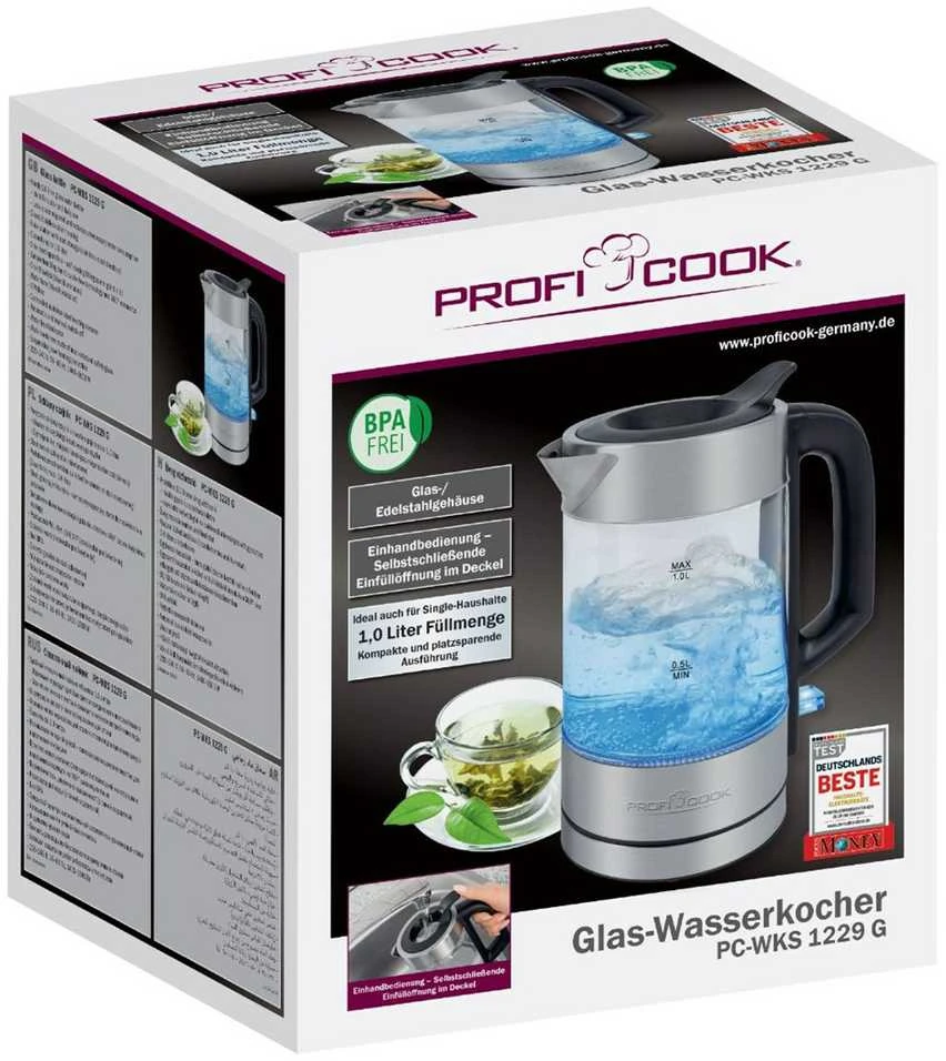 Profi Cook ProfiCook PC-WKS 1229 G electric virdulys 1 L 1600 W Nerūdijantis plienas, Transparent