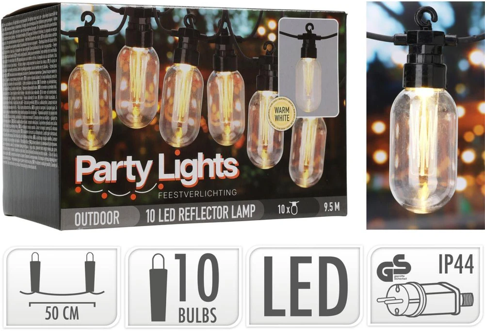 ProGarden Lauko lempučių girlianda LED 9,5 m 10 vnt.