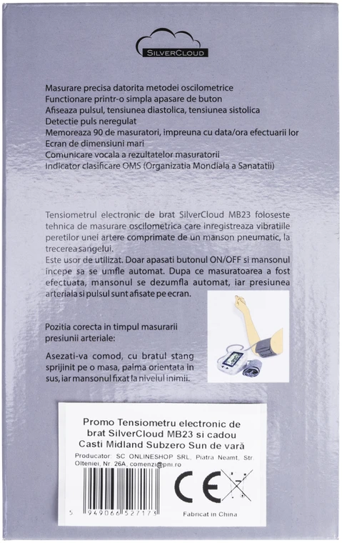„Promo SilverCloud MB23“ elektroninis žastinis kraujospūdžio matuoklis ir dovanų „Midland Subzero Sun“ ausinės vasarai