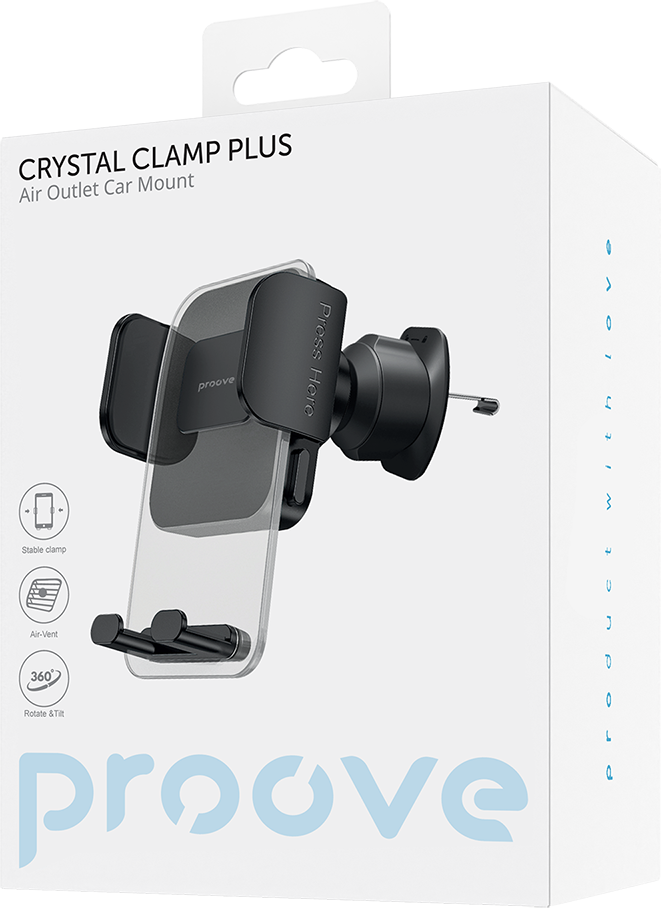 „Proove“ automobilio laikiklis „Crystal Clamp Plus“ oro išleidimo angos automobilinis laikiklis su juodos spalvos