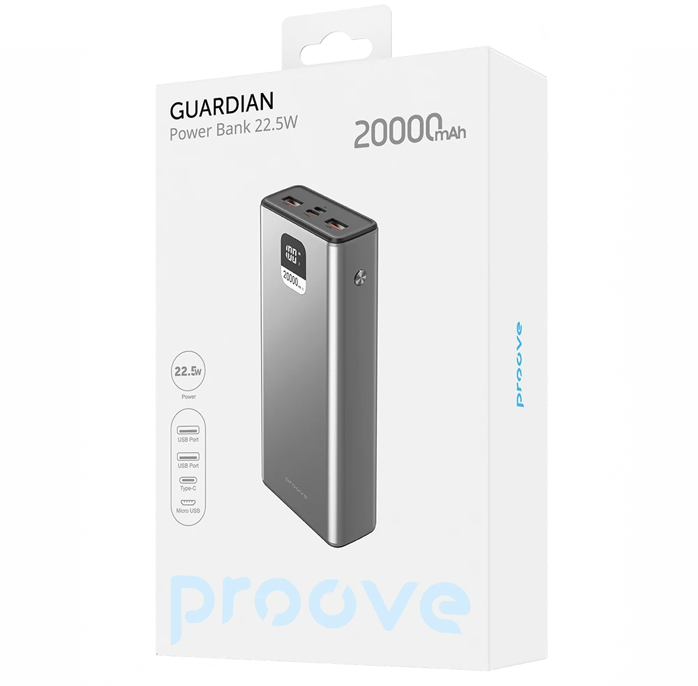 Proove power bank Guardian 22.5W 20000mAh metal pilkos spalvos
