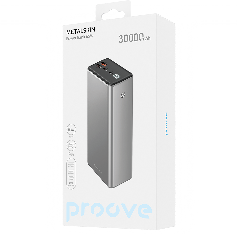 Proove power bank MetalSkin 65W 30000mAh pilkos spalvos