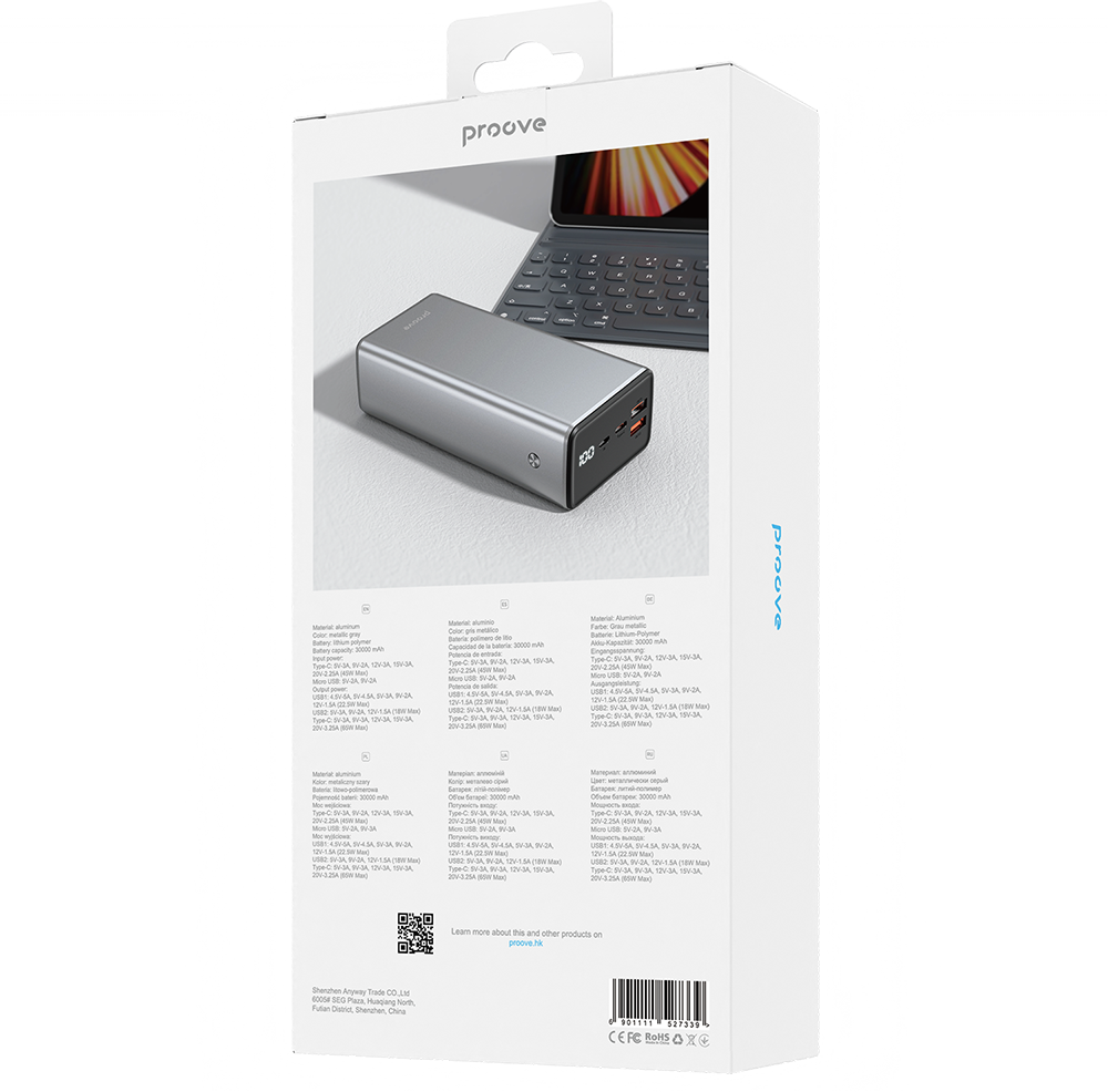 Proove power bank MetalSkin 65W 30000mAh pilkos spalvos