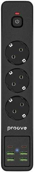 Proove maitinimo ilgintuvas 2m 3000W maitinimo lizdas P-03 (3xAC + 4xUSB + 2xType-C) juodos spalvos