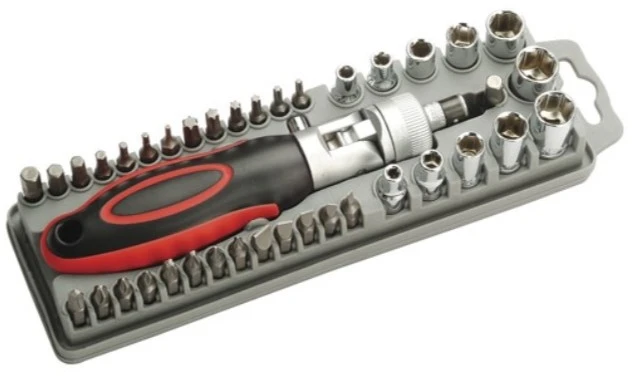 Daugiafunkcinis reversinis atsuktuvas su keičiamais antgaliais, raktų galvutėmis (40 vnt.), SD-2309 Pro'sKit