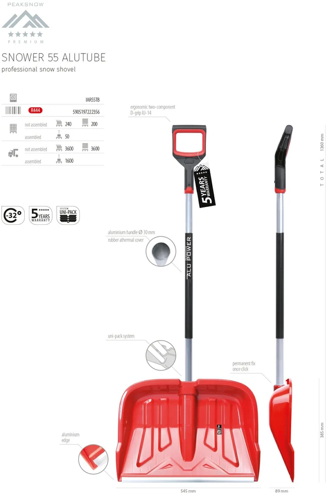 Prosperplast sniego kastuvas SNOWER 55 ALUTUBE aliumininis kotas, 54,5cm