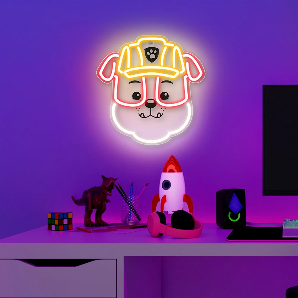 Pakabinamas šviestuvas Psi Patrol Pakabinamas neoninis LED "Paw Patrol" ant stiklo - Rubble OW-130446