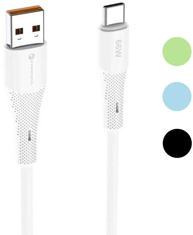 USB A į USB C laidas Forcell F-Energy QC4.0 3A 66W silikoninis 1 m C342 juodas