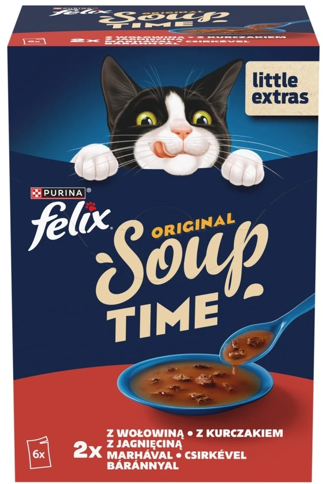 Purina Nestle Felix Original Soup Time Box jautiena, ėriena, chcken – šlapias kačių maistas – 6x48g
