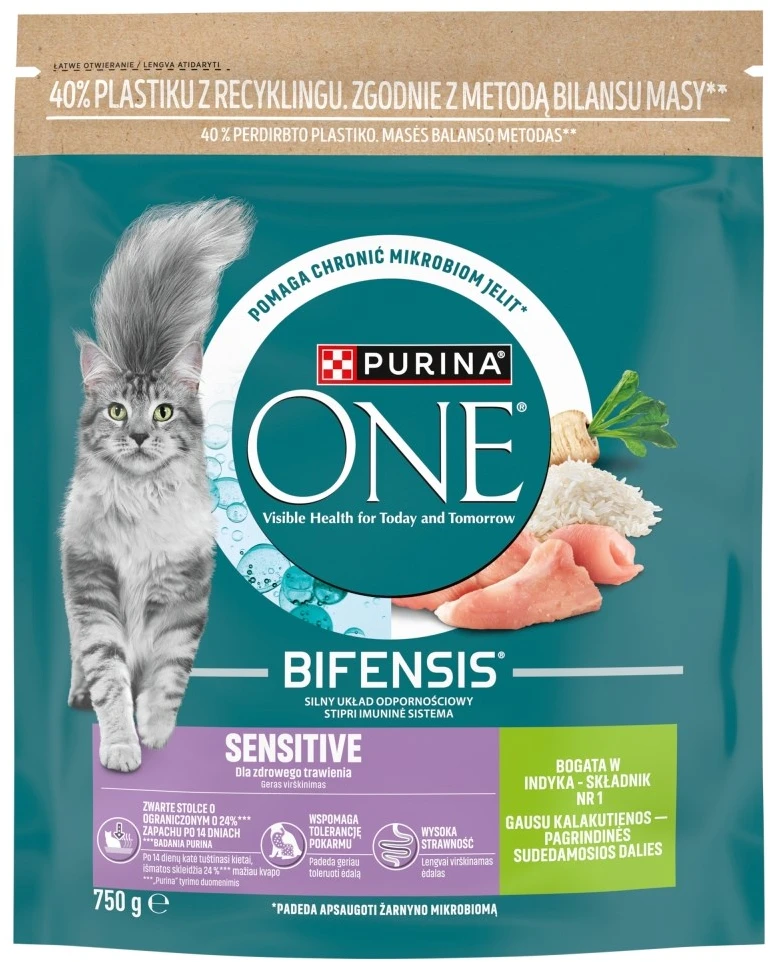 Purina Nestle One Bifensis Sensitive Rich in kalakutiena – sausas kačių maistas – 750g