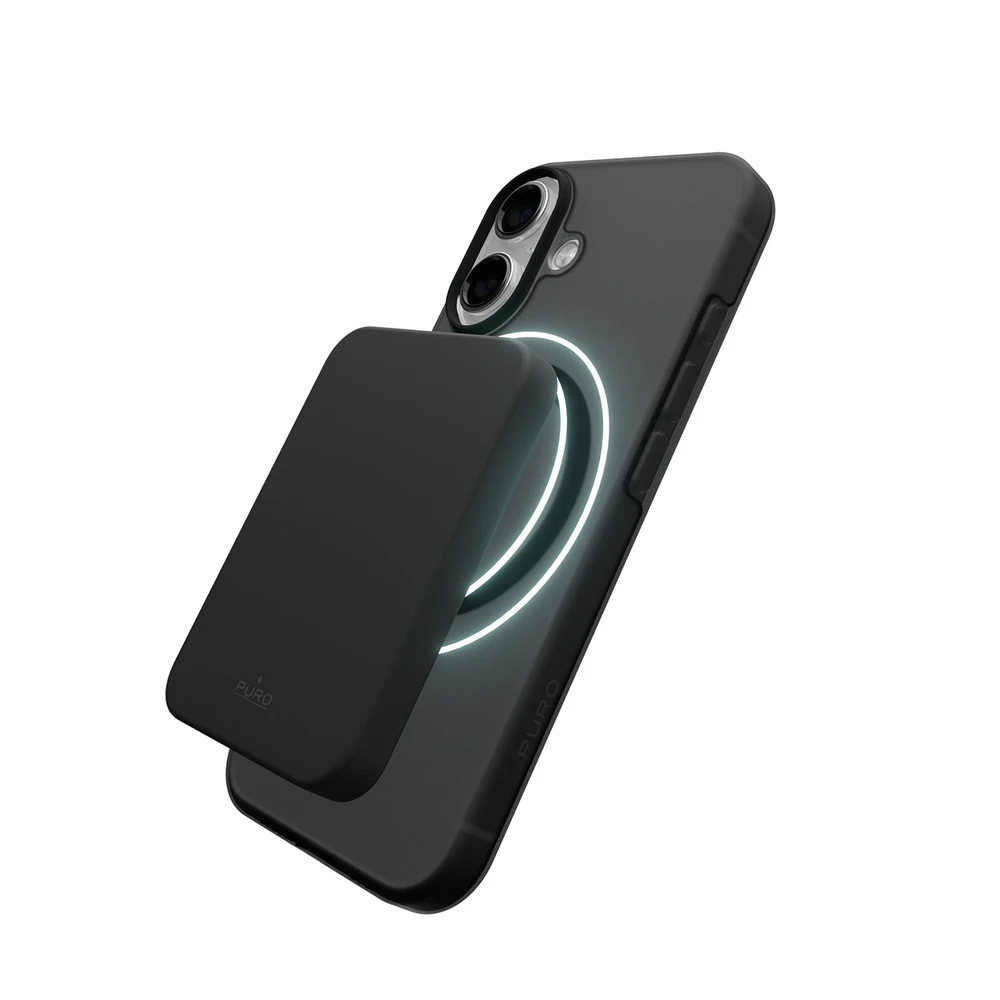 Puro „Daylight“ „MagSafe“ suderinamas silikoninis dėklas, skirtas „iPhone 17“ – permatomai juodas