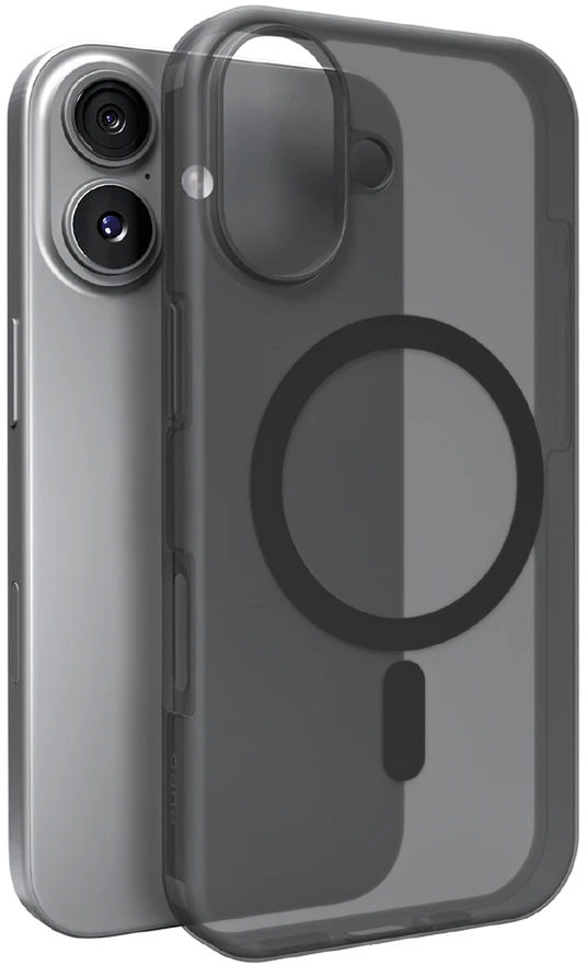 Puro „Daylight“ „MagSafe“ suderinamas silikoninis dėklas, skirtas „iPhone 17“ – permatomai juodas