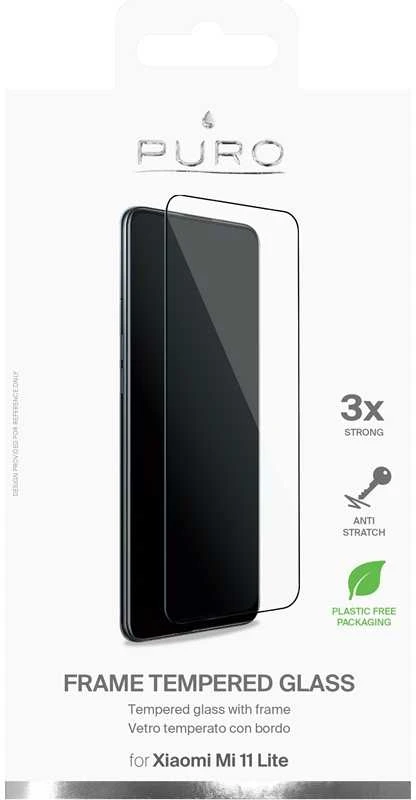 PURO Frame Apsauginis stiklas - Xiaomi Mi 11 LITE Apsauginis stiklas Protective Glass (Juodas Frame)