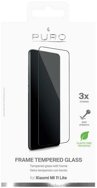 PURO Frame Apsauginis stiklas - Xiaomi Mi 11 LITE Apsauginis stiklas Protective Glass (Juodas Frame)