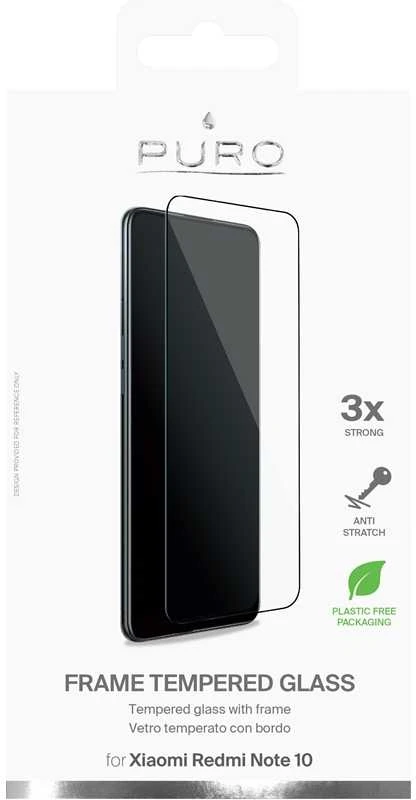 PURO Frame Apsauginis stiklas - Xiaomi Redmi Note 10 Apsauginis stiklas Apsauginis Glass (Juodas Frame)