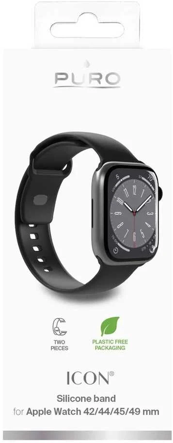 Puro Icon Silicone apyrankė skirta Apple Watch 42 / 44 / 45 / 49 mm – juodos spalvos (2 vnt)