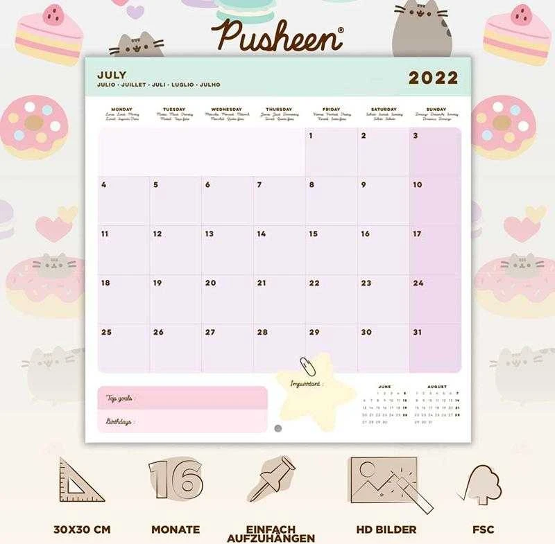 Pusheen - Sieninis kalendorius 30 x 30 cm 2022 iš „Foodie“ kolekcijos
