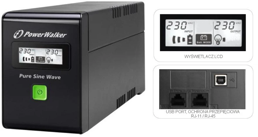 POWERWALK VI 600 SW FR Power Walker UPS Line-Interactive 600VA 2x PL 230V, PURE SINE, RJ11/RJ45,USB,LCD