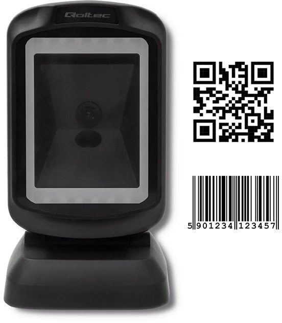 Qoltec 50864 stalinis QR ir brūkšninių kodų skaitytuvas | USB