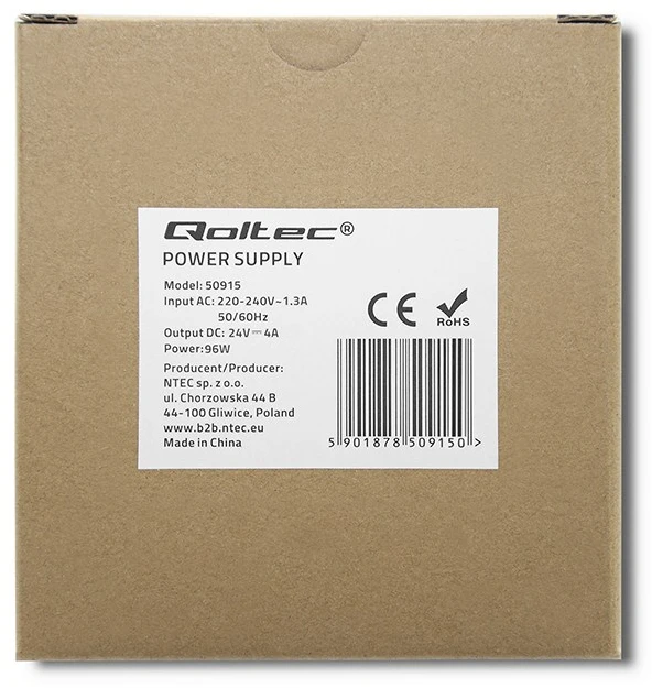 Qoltec DIN bėgelio maitinimo šaltinis 96W 24V 4A baltas plonas
