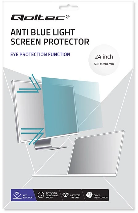 Qoltec Mėlyna šviesos filtras 24" | 16:9 | Akių apsauga | Anti-glare | Matinis | monitoriui