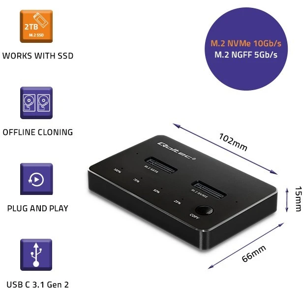 Išorinio kietojo disko dėklas Qoltec 52274