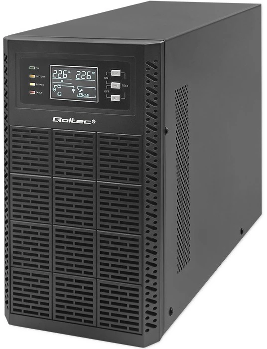 QOLTEC 52282 Nepertraukiamo maitinimo šaltinis UPS / 3kVA / 3000W / Galios koeficientas 1.0 / LCD / EPO / USB / Prisijungęs