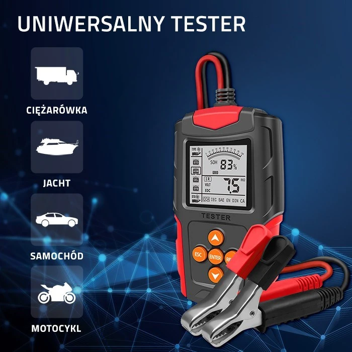 Qoltec skaitmeninis akumuliatoriaus testeris su LCD ekranu | 12V | 24V | 3Ah-200Ah