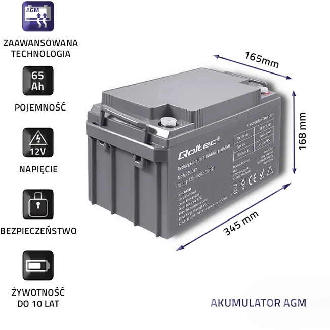 QOLTEC 53037 Qoltec Baterija AGM 12V