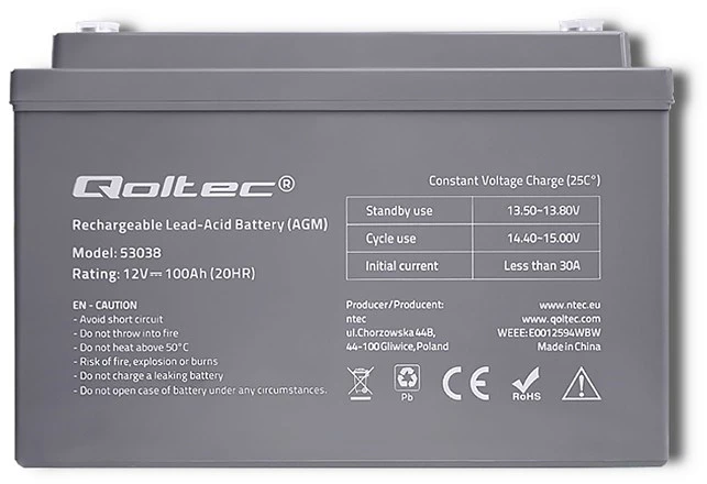 QOLTEC 53038 Qoltec Baterija AGM 12V 100Ah max.30A
