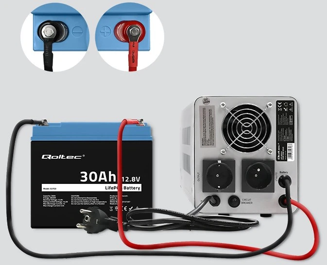 QOLTEC 53703 LiFePO4 ličio geležies fosfato baterija / 12.8V / 30Ah / 384Wh / BMS