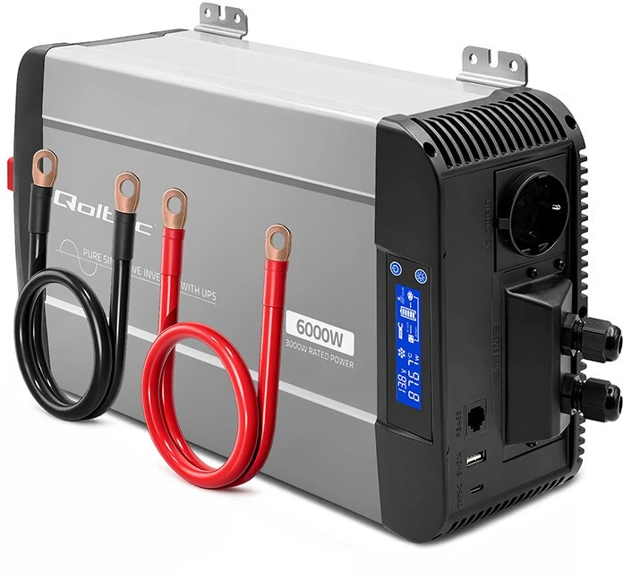 Qoltec Pure Sine Wave | 12V na 230V | 3000/6000W | UPS BYPASS