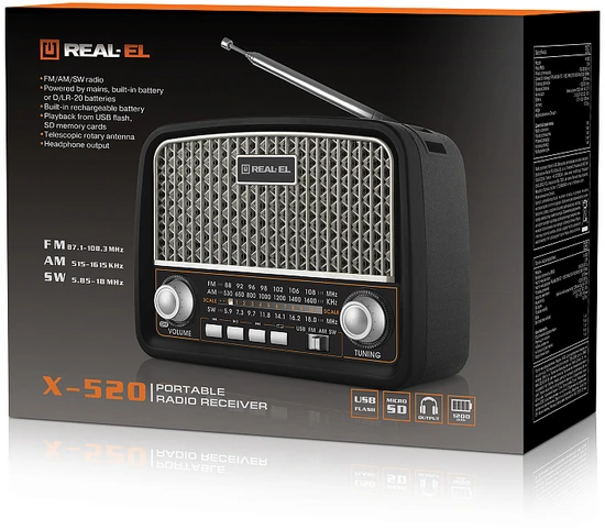 Radijas REAL-EL X-520 juodos spalvos