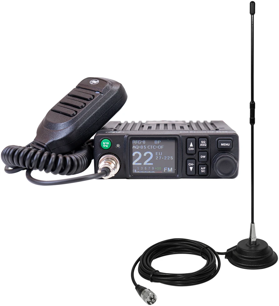 Radijo stoties komplektas CB PNI Escort HP 8900 ASQ, 12-24V + CB PNI Extra 40 antena su magnetiniu pagrindu