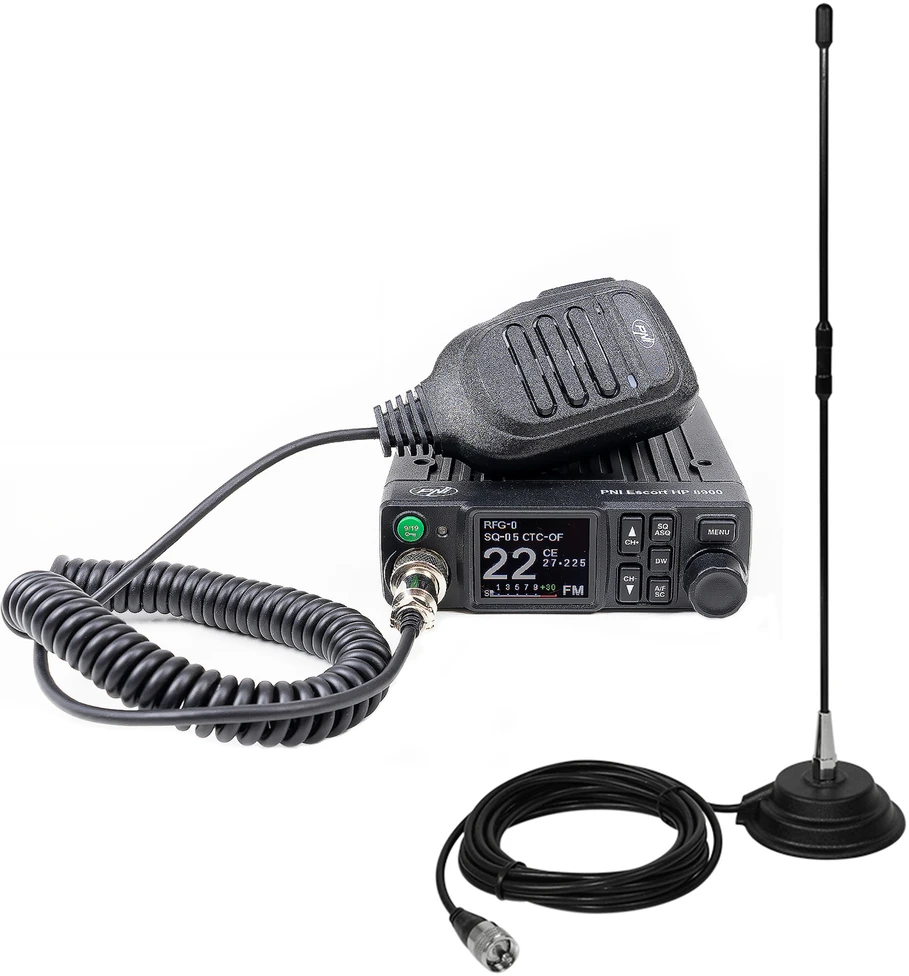 Radijo stoties komplektas CB PNI Escort HP 8900 ASQ, 12-24V + CB PNI Extra 40 antena su magnetiniu pagrindu