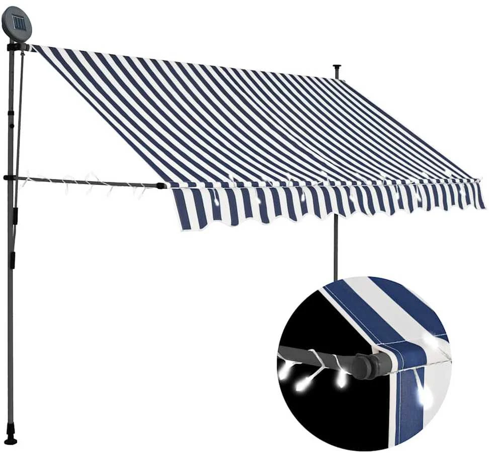 Rankinė ištraukiama markizė su LED, mėlyna ir balta, 300cm