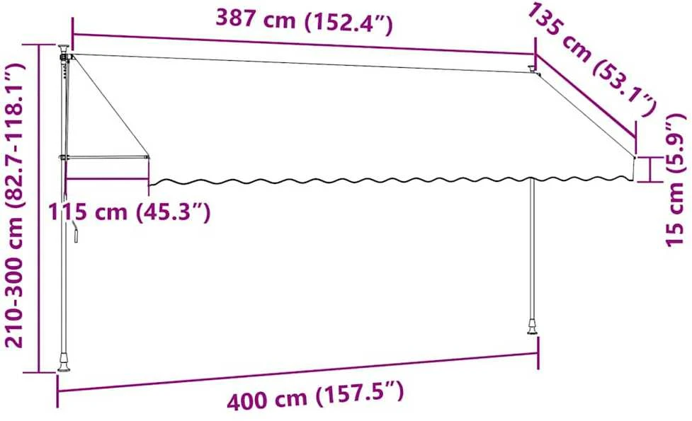 Rankinė ištraukiama markizė su LED, oranžinė ir ruda, 400cm