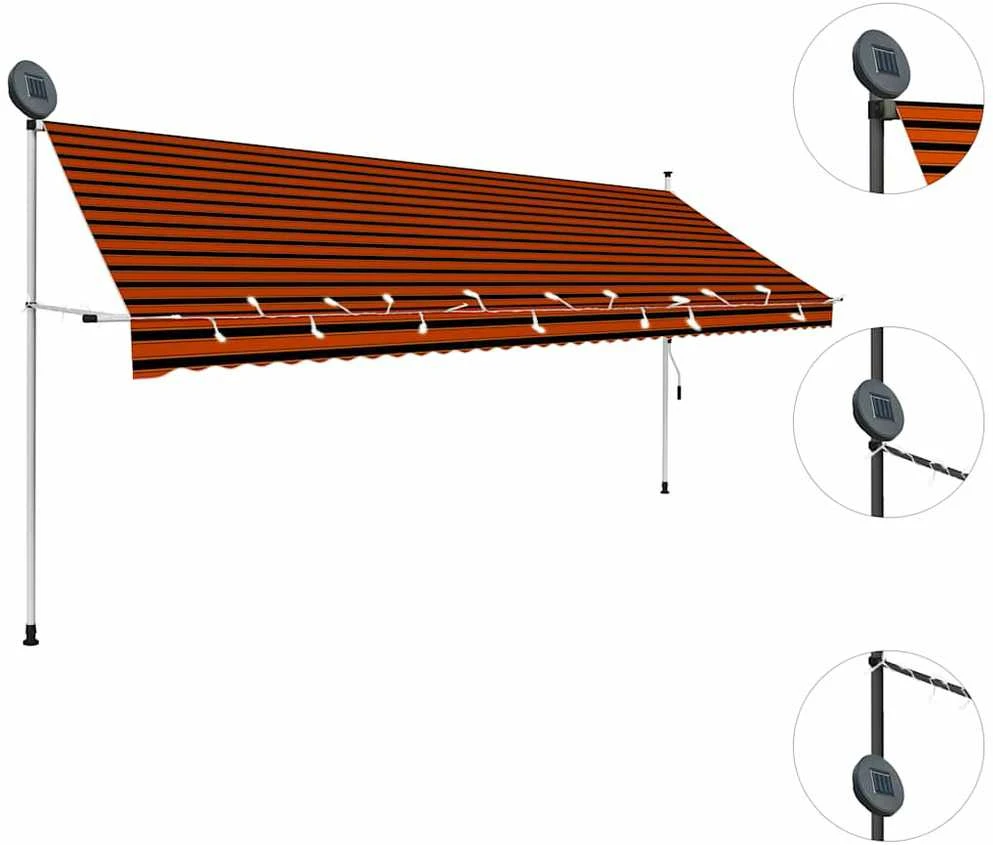 Rankinė ištraukiama markizė su LED, oranžinė ir ruda, 400cm