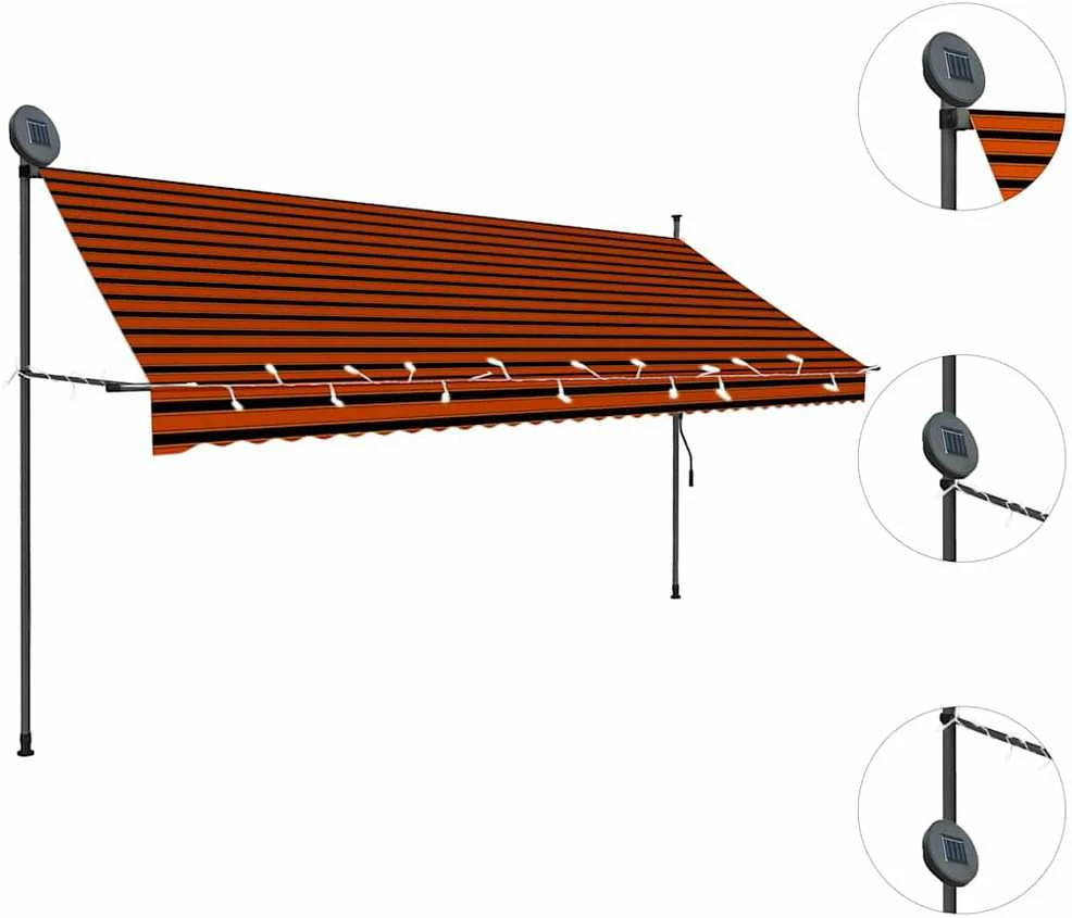 Rankinė ištraukiama markizė su LED, oranžinė ir ruda, 350cm