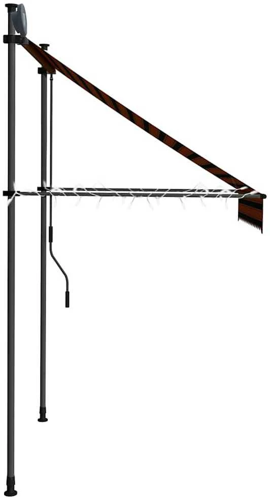 Rankinė ištraukiama markizė su LED, oranžinė ir ruda, 150cm