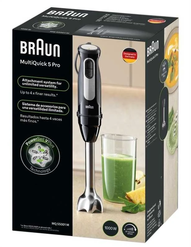 Braun MultiQuick 5 Pro 0,6 L Panardinamas maišytuvas 1000 W Juoda, Sidabras