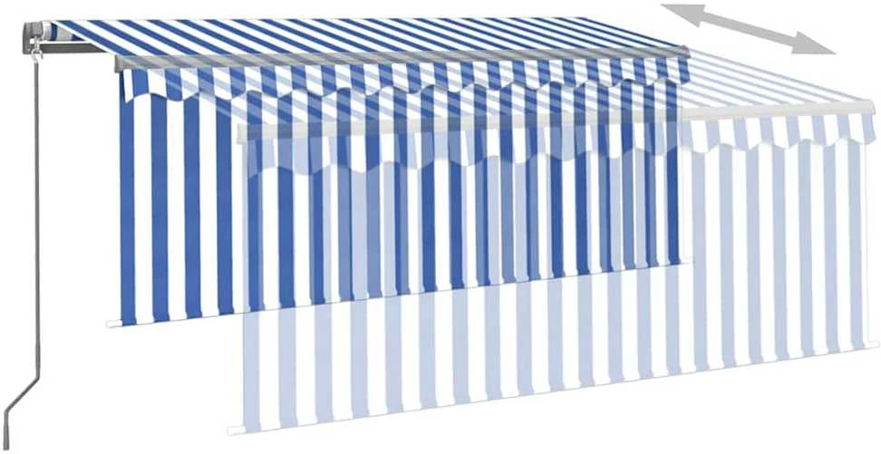 Rankiniu būdu ištraukiama markizė, mėlyna ir balta, 3,5x2,5m
