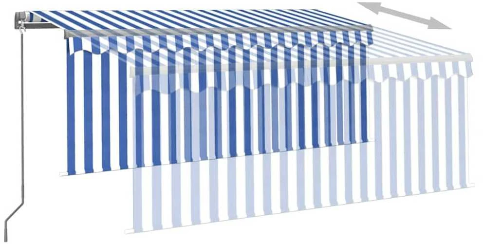 Rankiniu būdu ištraukiama markizė, mėlyna ir balta, 3x2,5m