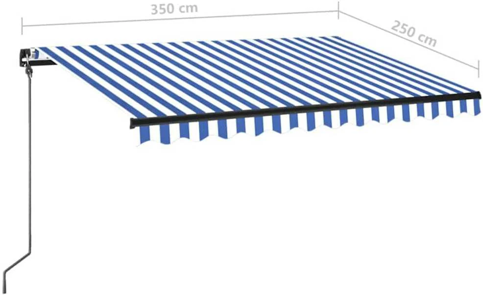 Rankiniu būdu ištraukiama markizė, mėlyna ir balta, 350x250cm