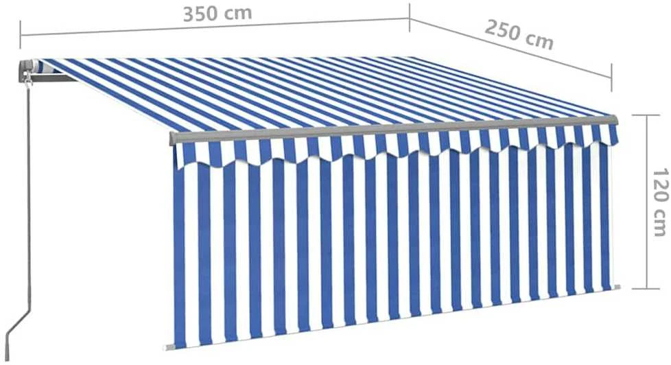 Rankiniu būdu ištraukiama markizė, mėlyna ir balta, 3,5x2,5m