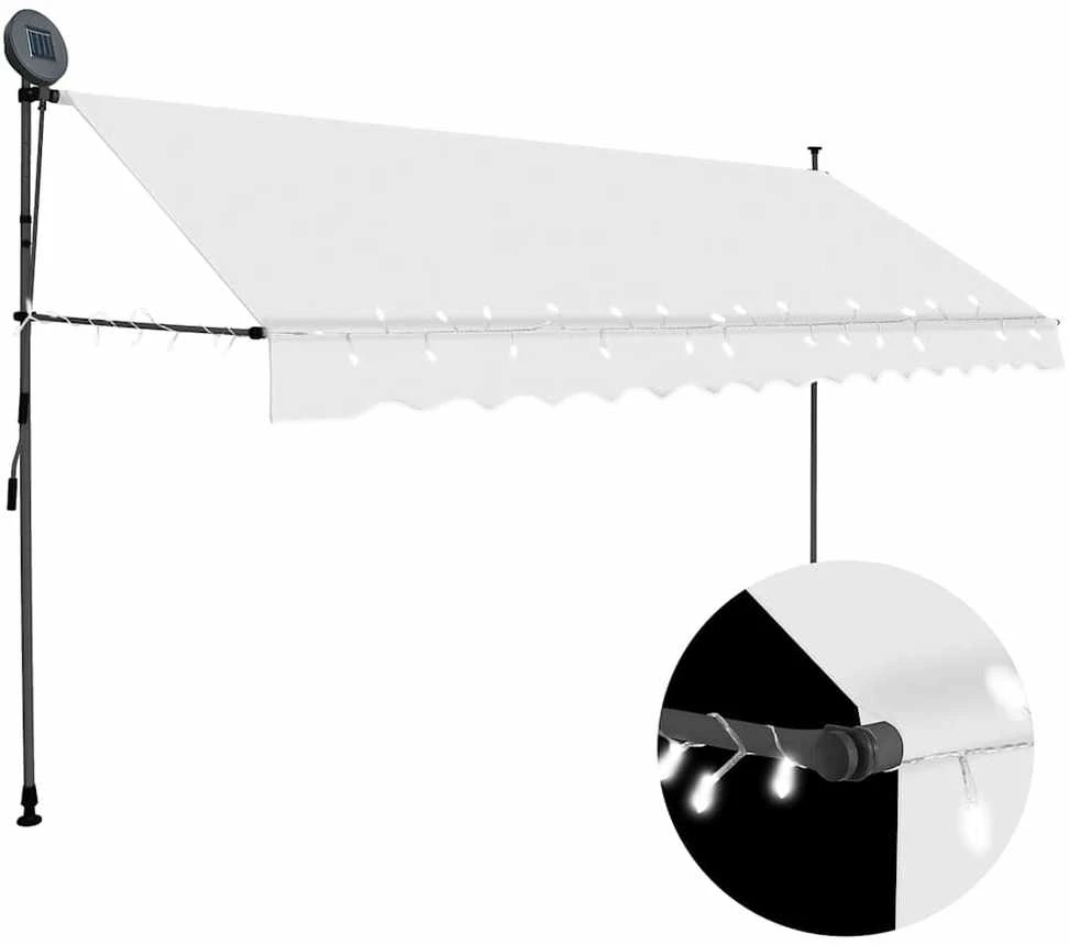 Rankiniu būdu ištraukiama markizė su LED, kreminė, 350cm