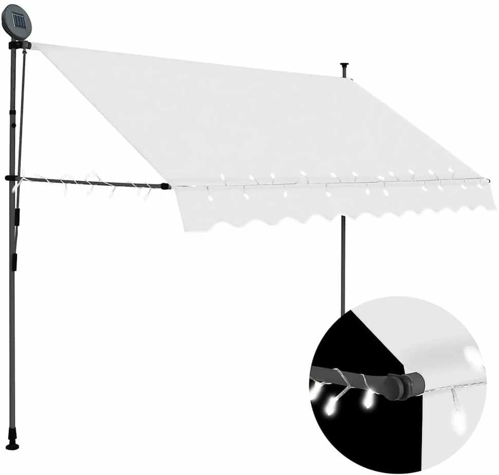 Rankiniu būdu ištraukiama markizė su LED, kreminė, 300cm