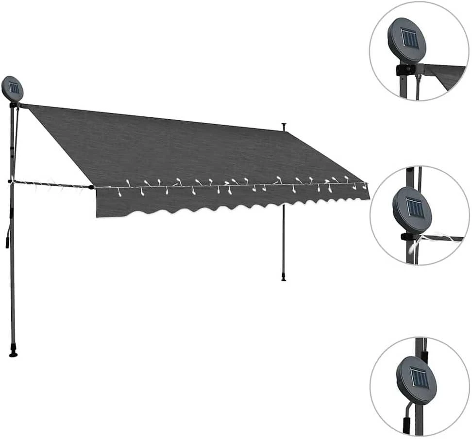 Rankiniu būdu ištraukiama markizė su LED, antracito, 350cm